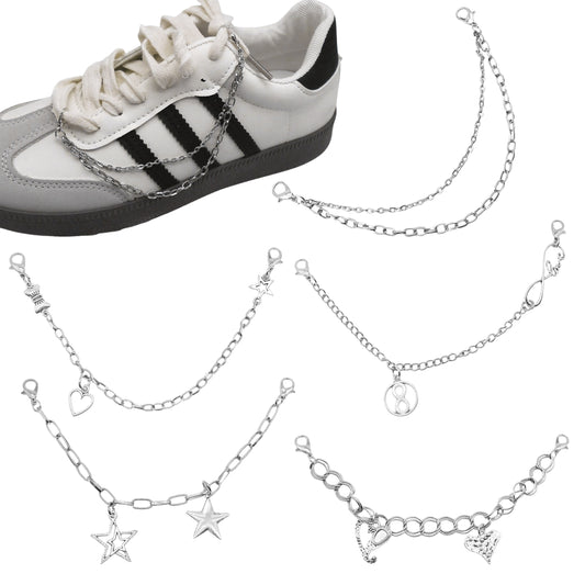 1pc 20cm Silver Color Alloy Shoe Charms with Lobster Clasp Tiny Star Heart Dangle Embellished Shoe Chains for Footwear Decor