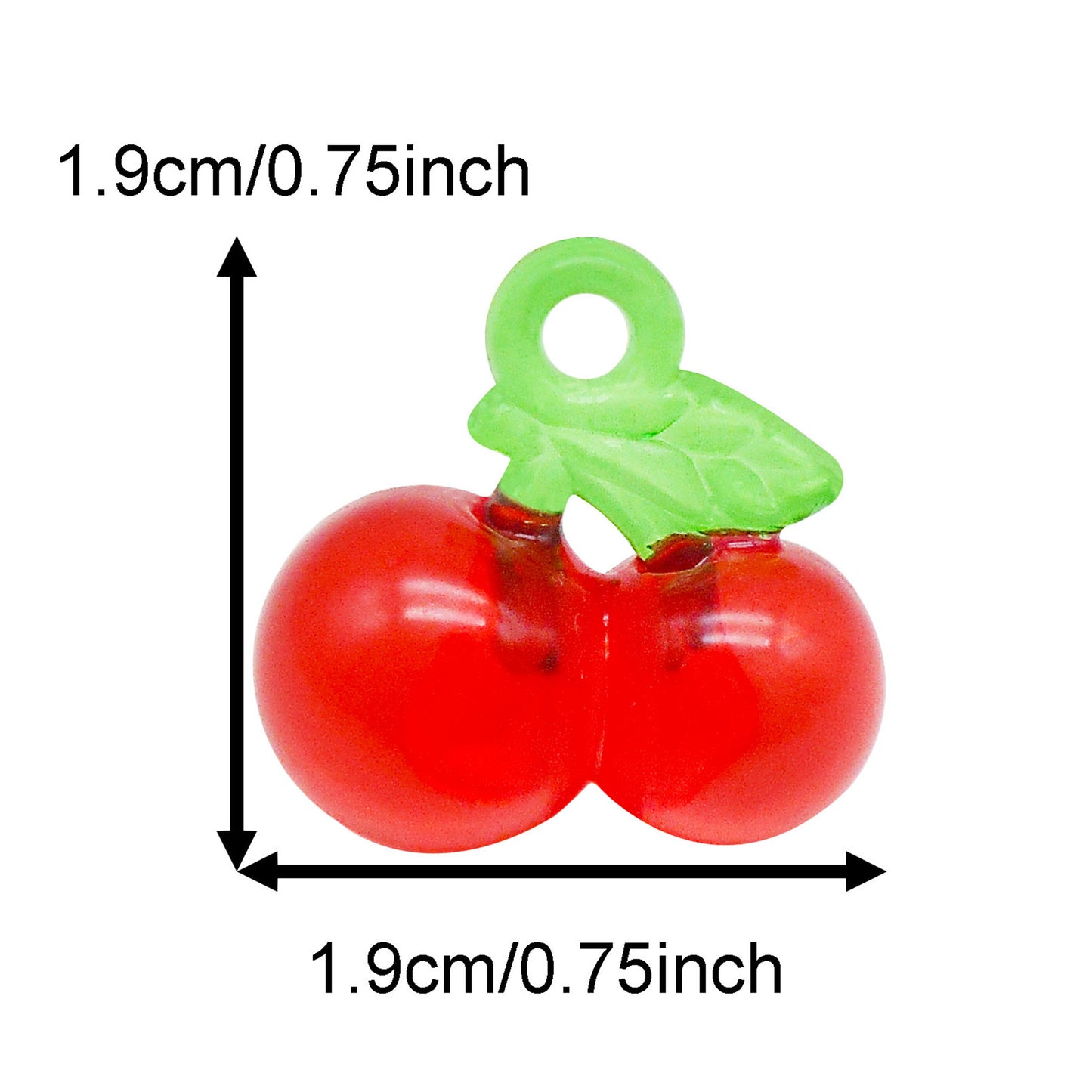 10pcs 19*19mm 3D Red Cherry Charms Plastic Fruit Dangle for Pendant Necklace Bracelet Earring Making Keychain Decor DIY Crafts