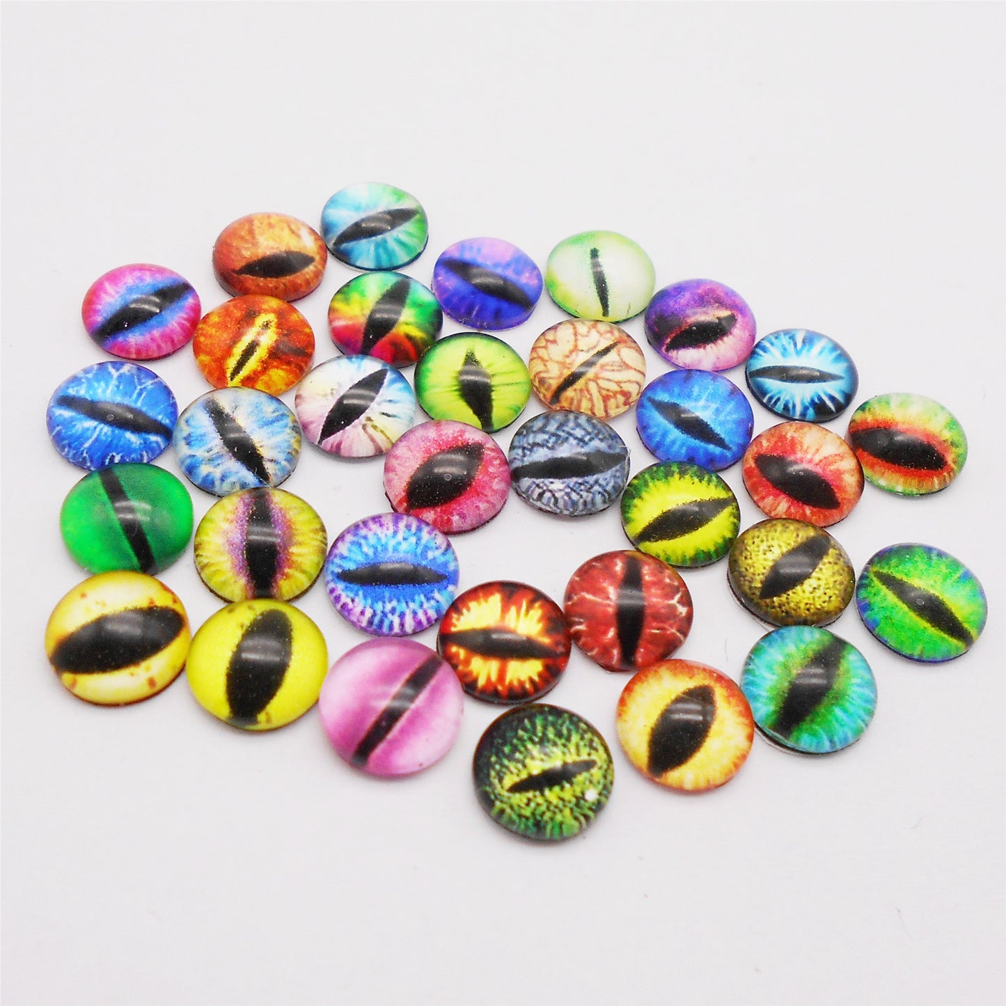 50pcs 6/8/10mm Glass Animal Toy Eyes Vertical Pupil Evil Dragon Eyes Flat Back Cabochons Decorative Cat Lizard Eyes for DIY Crafts Doll Jewelry Making