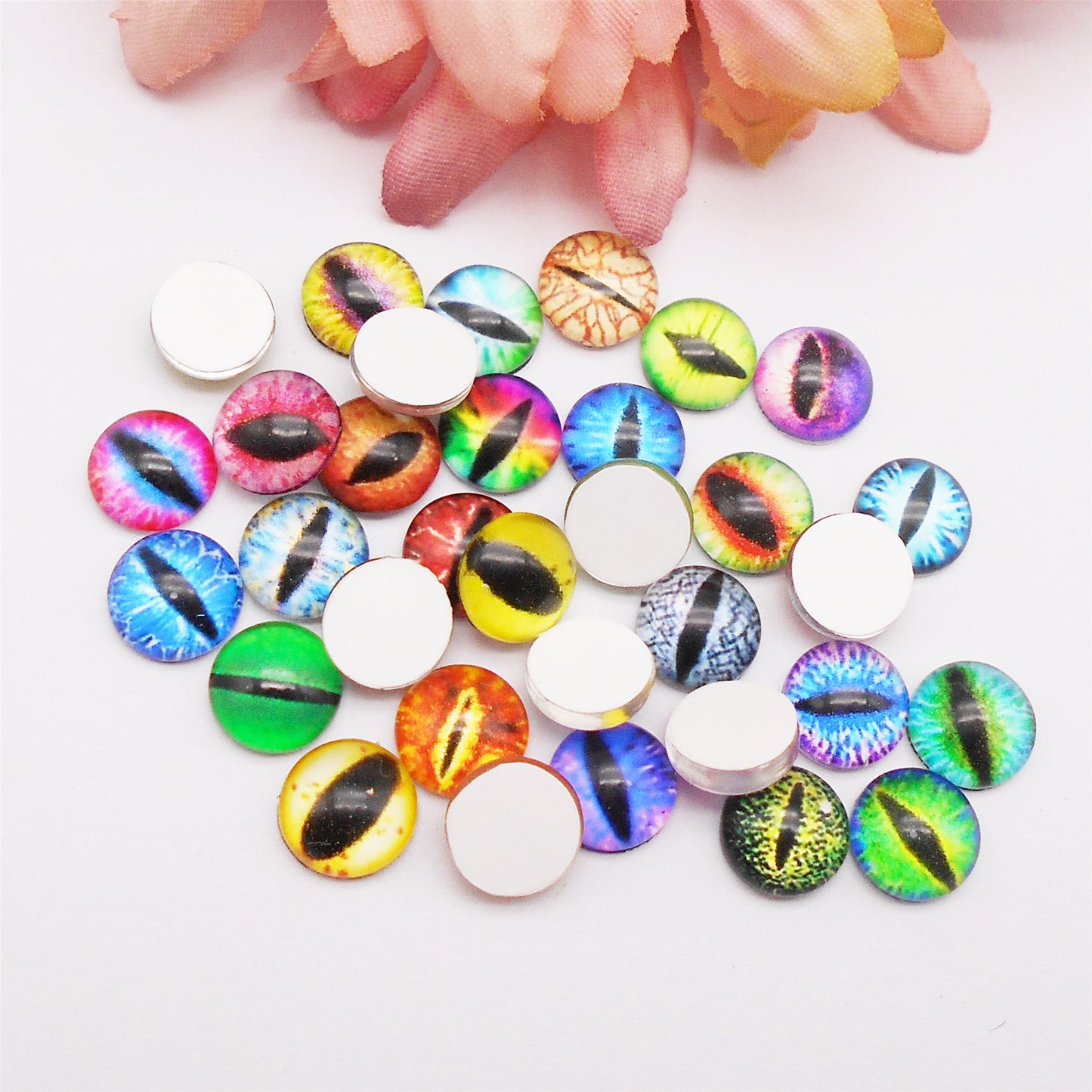 50pcs 6/8/10mm Glass Animal Toy Eyes Vertical Pupil Evil Dragon Eyes Flat Back Cabochons Decorative Cat Lizard Eyes for DIY Crafts Doll Jewelry Making