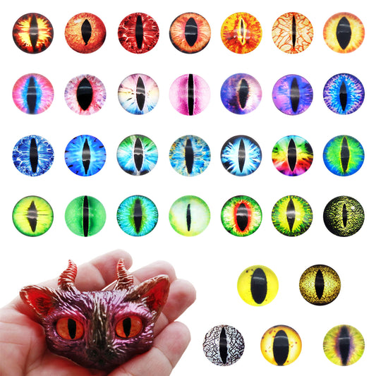 50pcs 6/8/10mm Glass Animal Toy Eyes Vertical Pupil Evil Dragon Eyes Flat Back Cabochons Decorative Cat Lizard Eyes for DIY Crafts Doll Jewelry Making