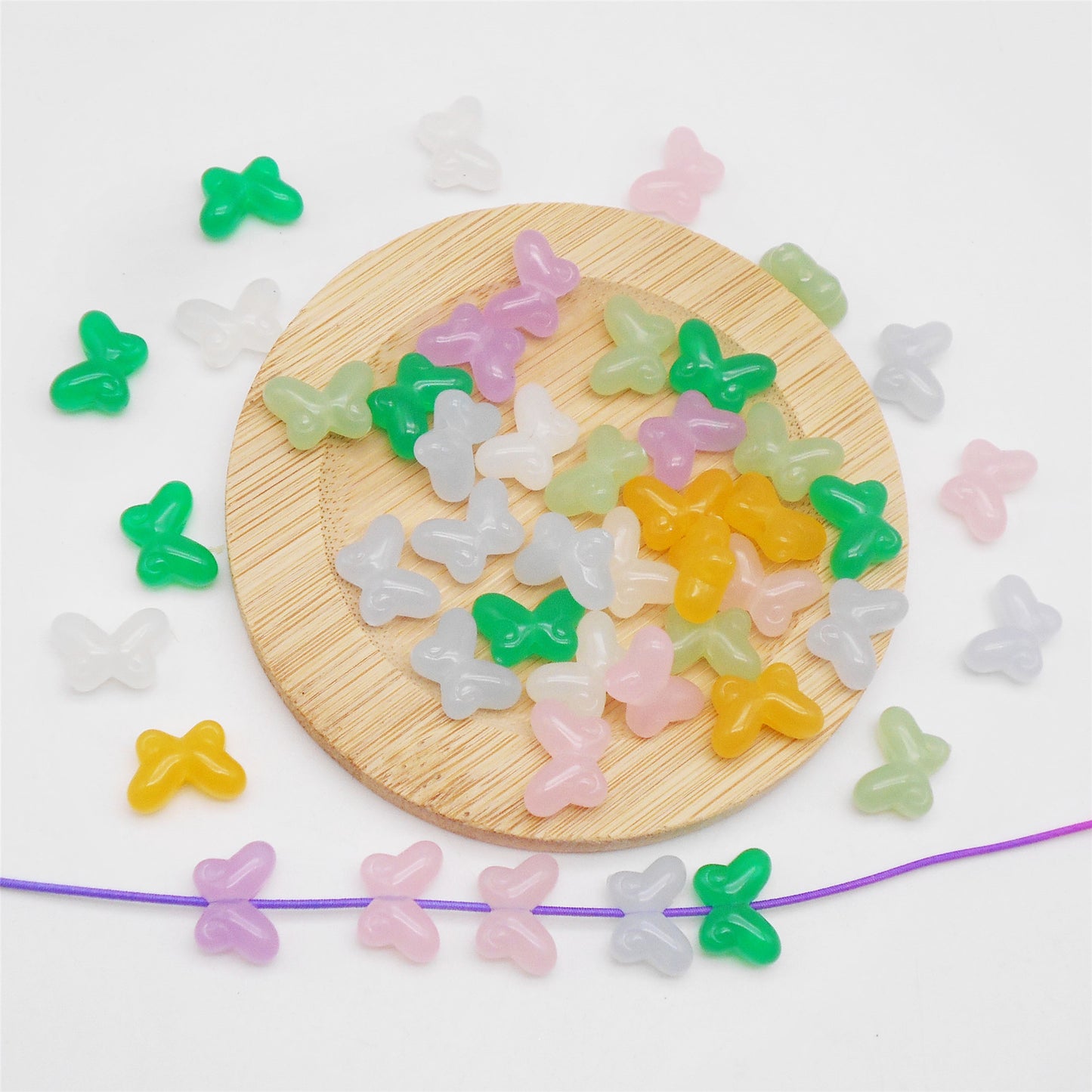50pcs 14*10mm Multi-color Bow Beads 1.5mm Hole Plastic Bowknot Spacer Loose Beads for Bracelet Necklace Earring Jewelry Making Accessories DIY Crafts Supplies