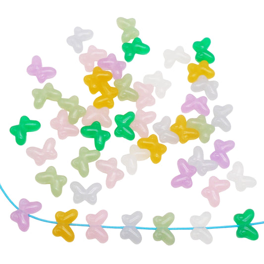 50pcs 14*10mm Multi-color Bow Beads 1.5mm Hole Plastic Bowknot Spacer Loose Beads for Bracelet Necklace Earring Jewelry Making Accessories DIY Crafts Supplies