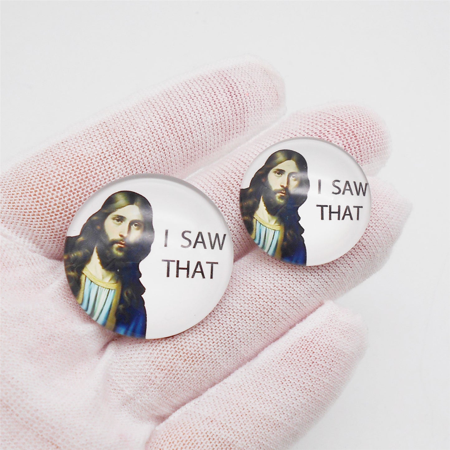 10pcs 25/30mm Character Portrait Embellishment Flat Back 'I SAW THAT' Cabochons Glass Crafts for Jewelry Making Keychain Decor