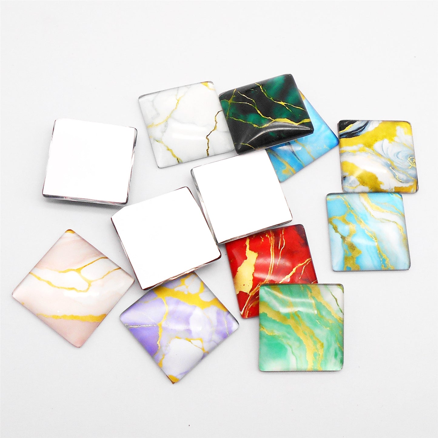 12pcs 25mm Flat Back Marble Texture Pattern Cabochons Square Glass Tiles Time Gems Scrapbooking Embellishments for Jewelry Making DIY Crafts Decor