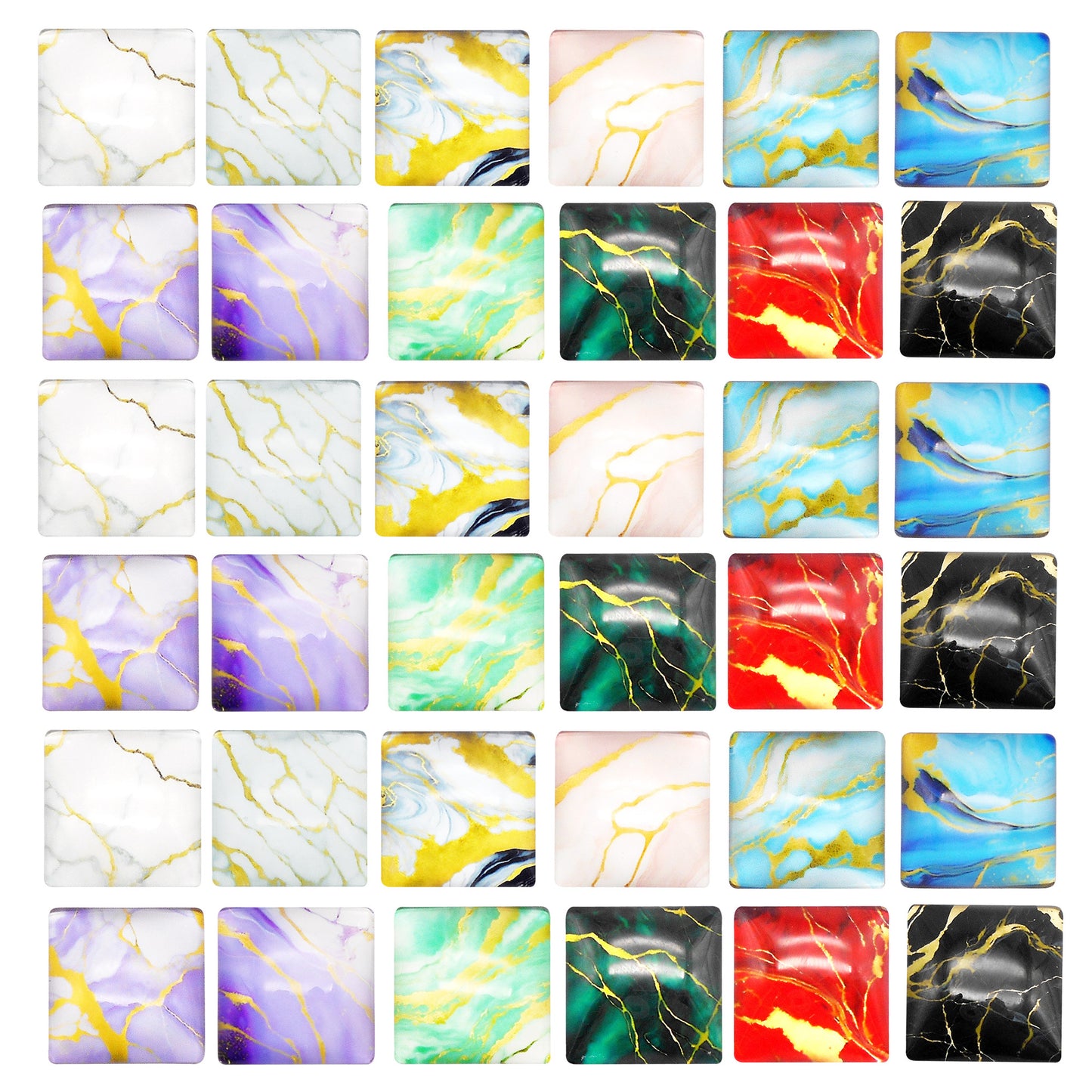 12pcs 25mm Flat Back Marble Texture Pattern Cabochons Square Glass Tiles Time Gems Scrapbooking Embellishments for Jewelry Making DIY Crafts Decor