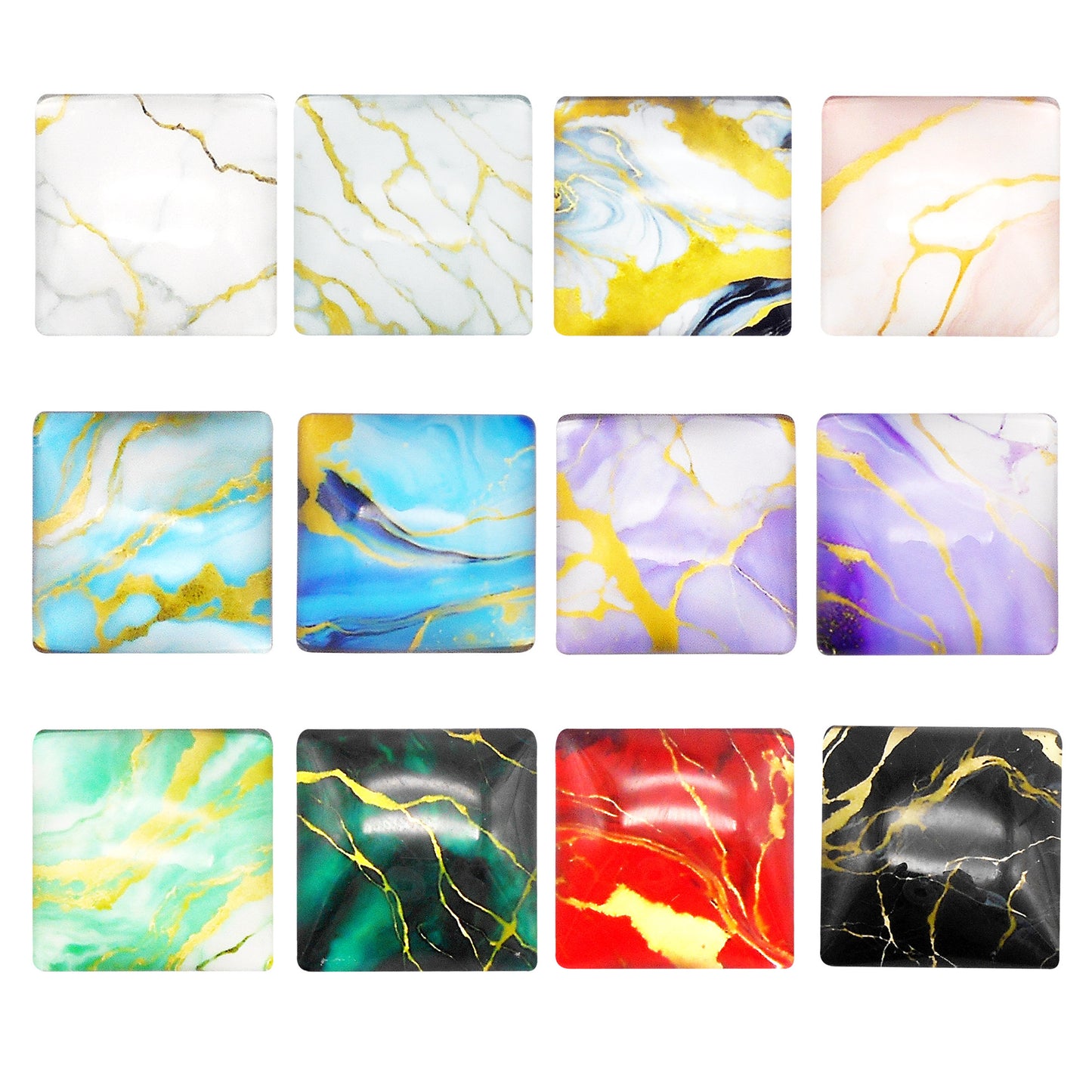12pcs 25mm Flat Back Marble Texture Pattern Cabochons Square Glass Tiles Time Gems Scrapbooking Embellishments for Jewelry Making DIY Crafts Decor
