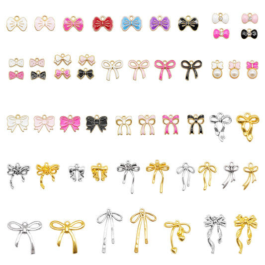 50pcs Mix Metal Alloy Bow Charms Enamel Bowknot Pendants for Jewelry Making Accessories DIY Crafts Supplies