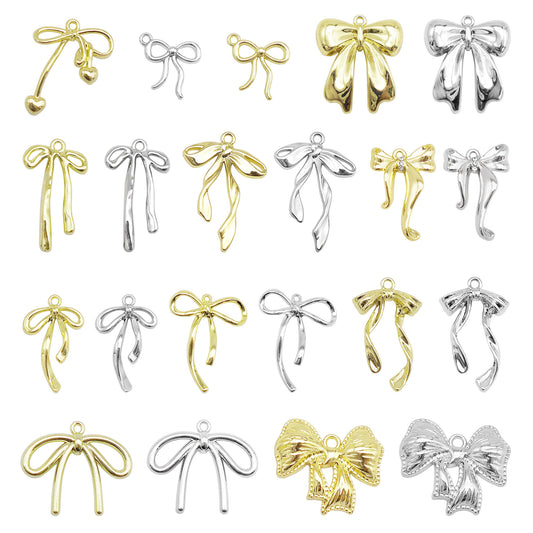 1/10/11/21pcs Colorfast Metal Alloy Bow Charms Light Gold&Silver Color Bowknot Pendants for Necklace Bracelet Earring Jewelry Making Accessories