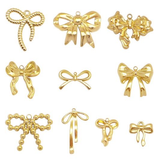 1/10pcs Color-lasting Bow Charms Stainless Steel Bowknot Pendant Gold Color Jewelry Accessories for Necklace Earring Bracelet Making Keychain Keyring Decor