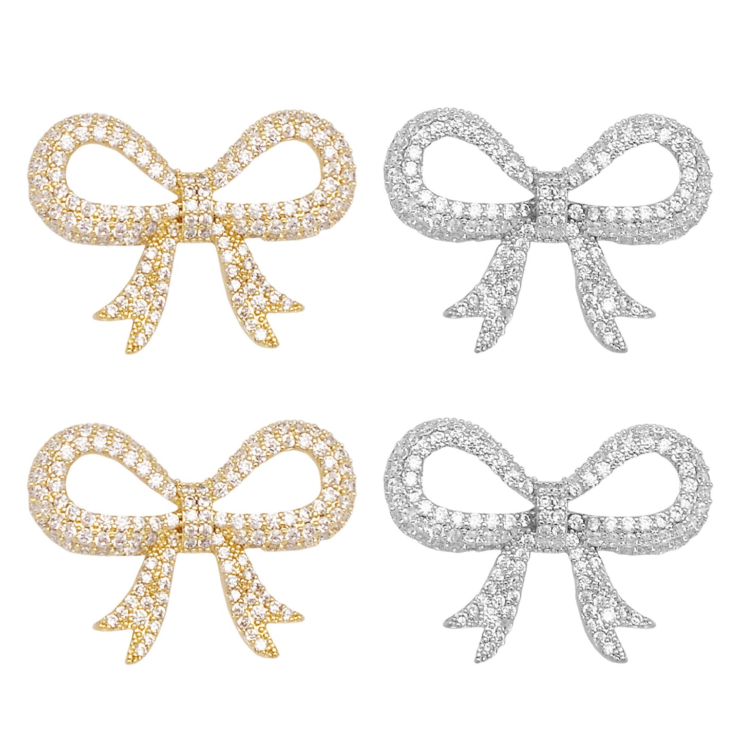 1 Piece Gold & Silver Color Bow Charms with Zircon Rhinestones Crystal Embellished Bowknot Pendant Connector Copper for Jewelry Bracelet Earring Necklace Making 25.5*18.5mm