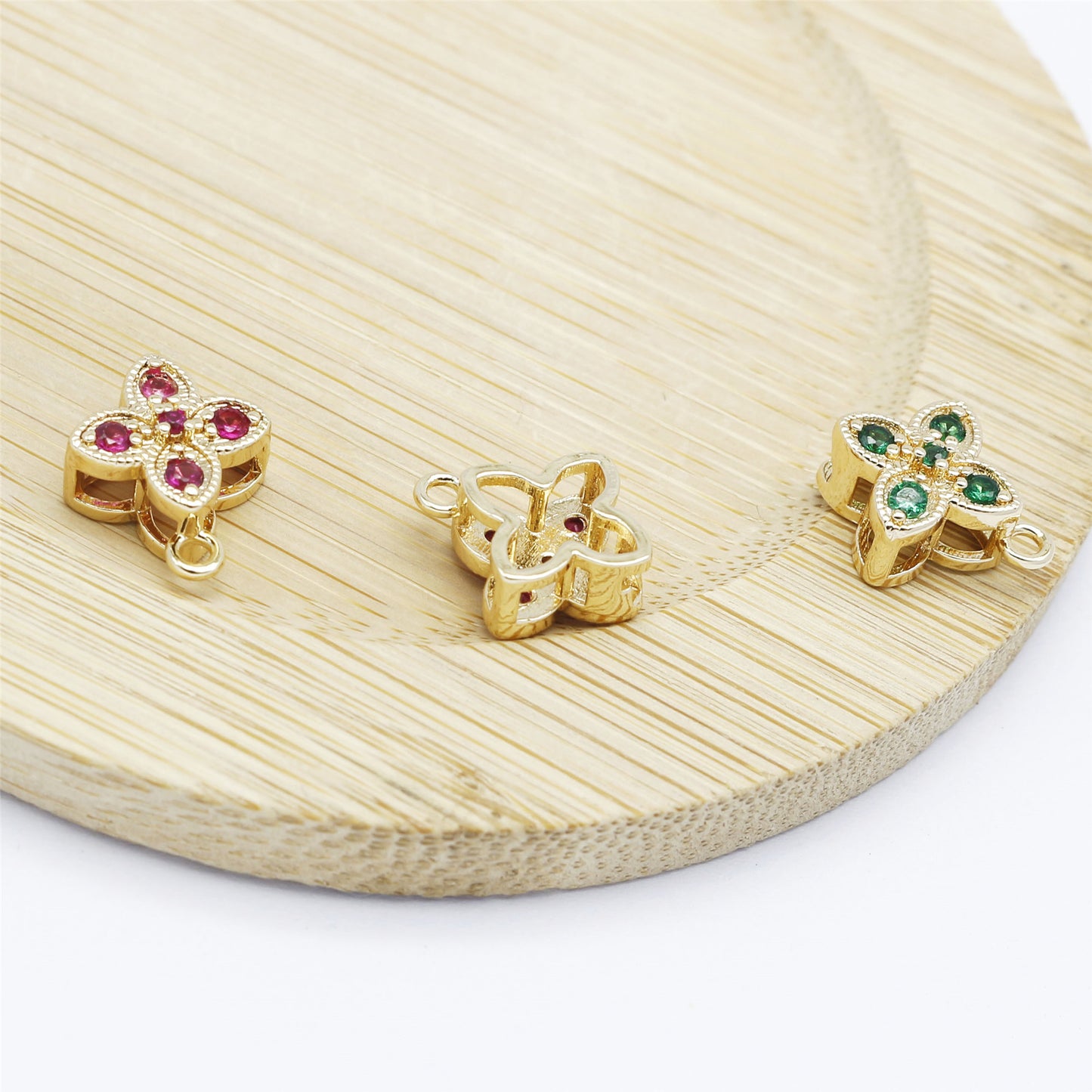 1/2pcs 13.5*11mm Quality Plated Golden Copper Four-leaf Clover Charms Zircon Crystal Embellished Lucky Jewelry Pendants for Necklace Bracelet Earring Making Accessories
