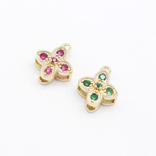 1/2pcs 13.5*11mm Quality Plated Golden Copper Four-leaf Clover Charms Zircon Crystal Embellished Lucky Jewelry Pendants for Necklace Bracelet Earring Making Accessories