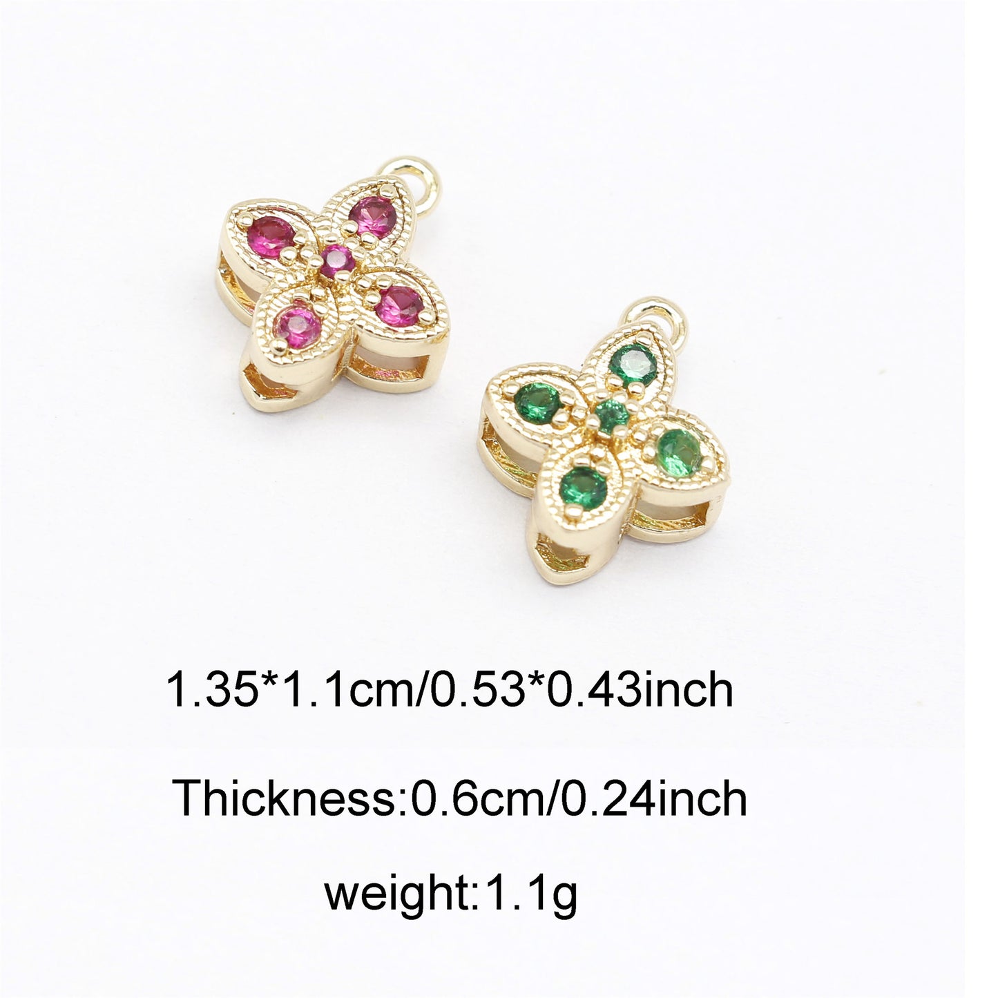 1/2pcs 13.5*11mm Quality Plated Golden Copper Four-leaf Clover Charms Zircon Crystal Embellished Lucky Jewelry Pendants for Necklace Bracelet Earring Making Accessories