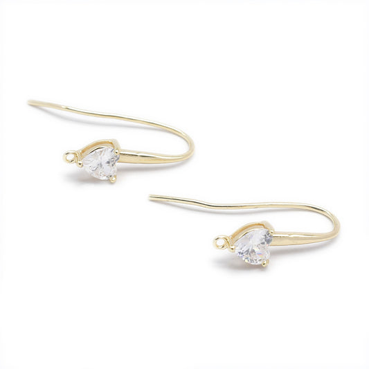1 Pair 23*20mm Quality Plated Gold Color Brass French Ear Wire Crystal Zircon Heart Earrings Women Hypoallergenic Earring Piercing Jewelry