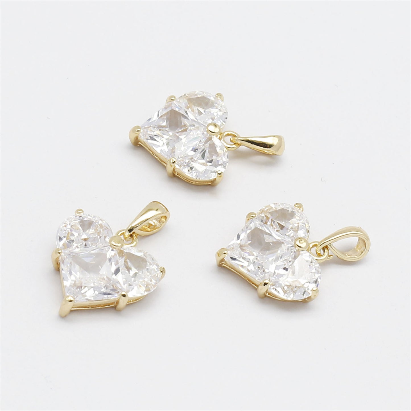 1 Piece 20*14mm Gold Tone Brass Charms Zircon Crystal Love Heart Pendants for Jewelry Making Necklace Bracelet Earring Decor DIY Crafts