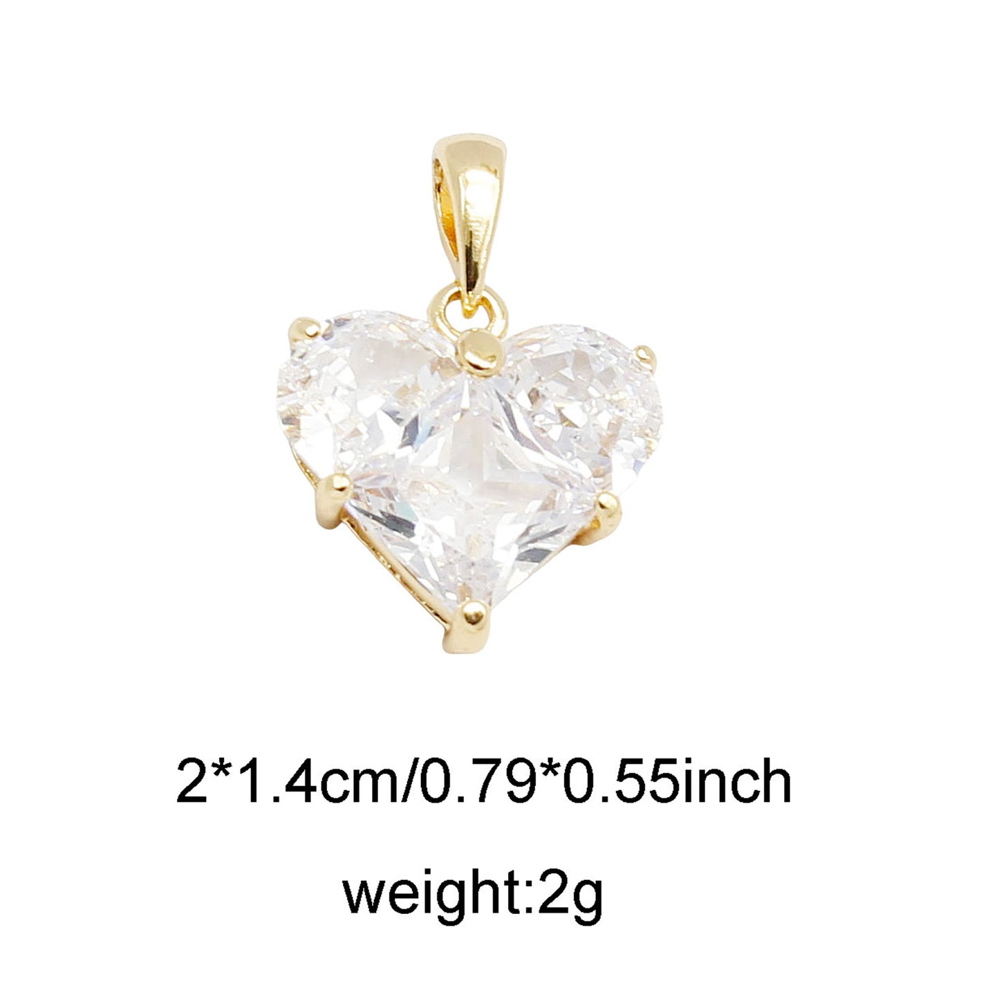1 Piece 20*14mm Gold Tone Brass Charms Zircon Crystal Love Heart Pendants for Jewelry Making Necklace Bracelet Earring Decor DIY Crafts