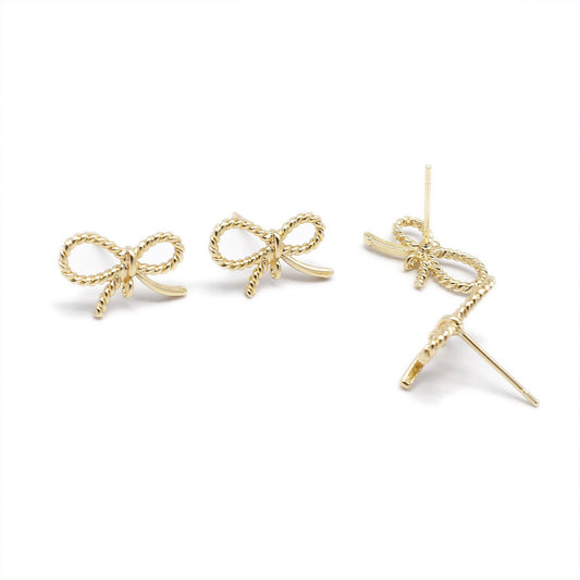 1 Pair - 8.5*14mm Gold Color Bow Ear Posts with Loop for Charms, Matte Copper Bowknot Stud Earrings Hypoallergenic Ear Piercing Jewelry for Women