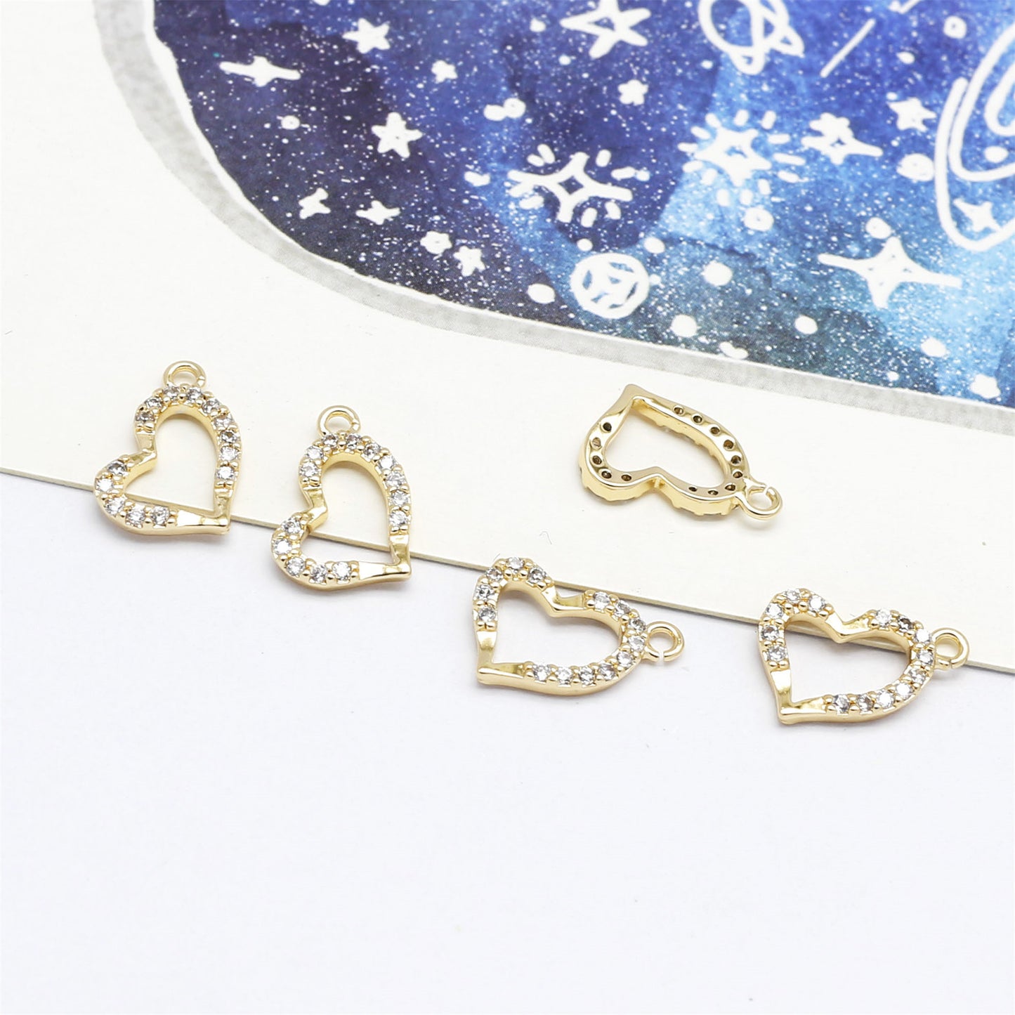 1 Piece 12*8mm Gold Color Crystal Heart Charms Rhinestones Embellished Copper Jewelry Pendants for Necklace Bracelet Earring Making Accessories