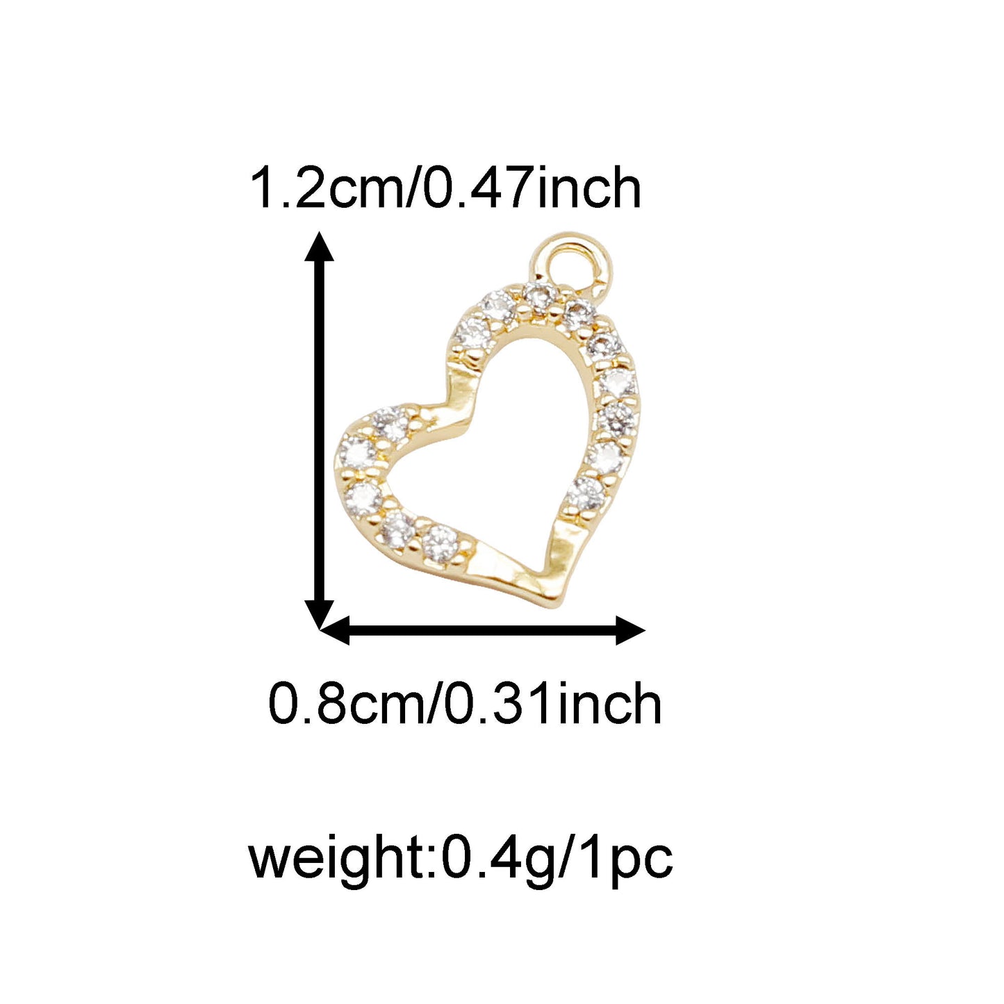 1 Piece 12*8mm Gold Color Crystal Heart Charms Rhinestones Embellished Copper Jewelry Pendants for Necklace Bracelet Earring Making Accessories