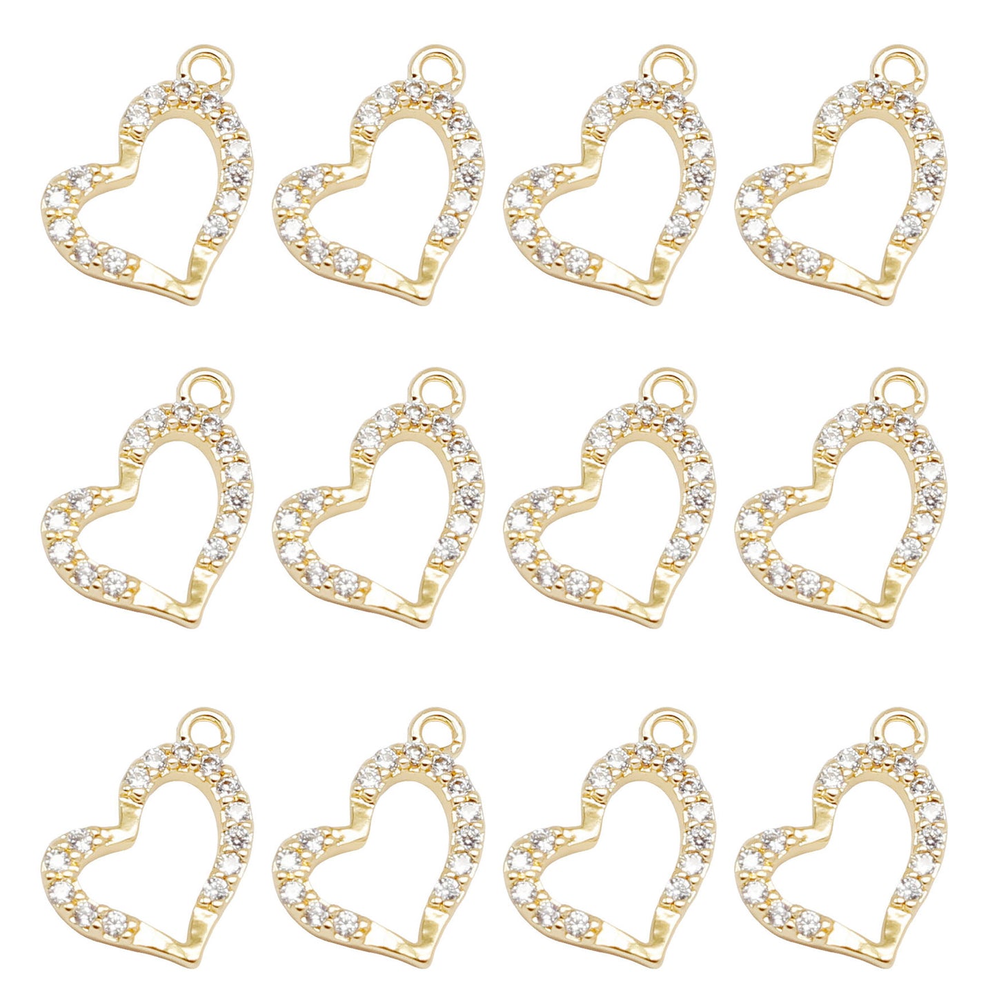 1 Piece 12*8mm Gold Color Crystal Heart Charms Rhinestones Embellished Copper Jewelry Pendants for Necklace Bracelet Earring Making Accessories