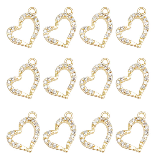 1 Piece 12*8mm Gold Color Crystal Heart Charms Rhinestones Embellished Copper Jewelry Pendants for Necklace Bracelet Earring Making Accessories