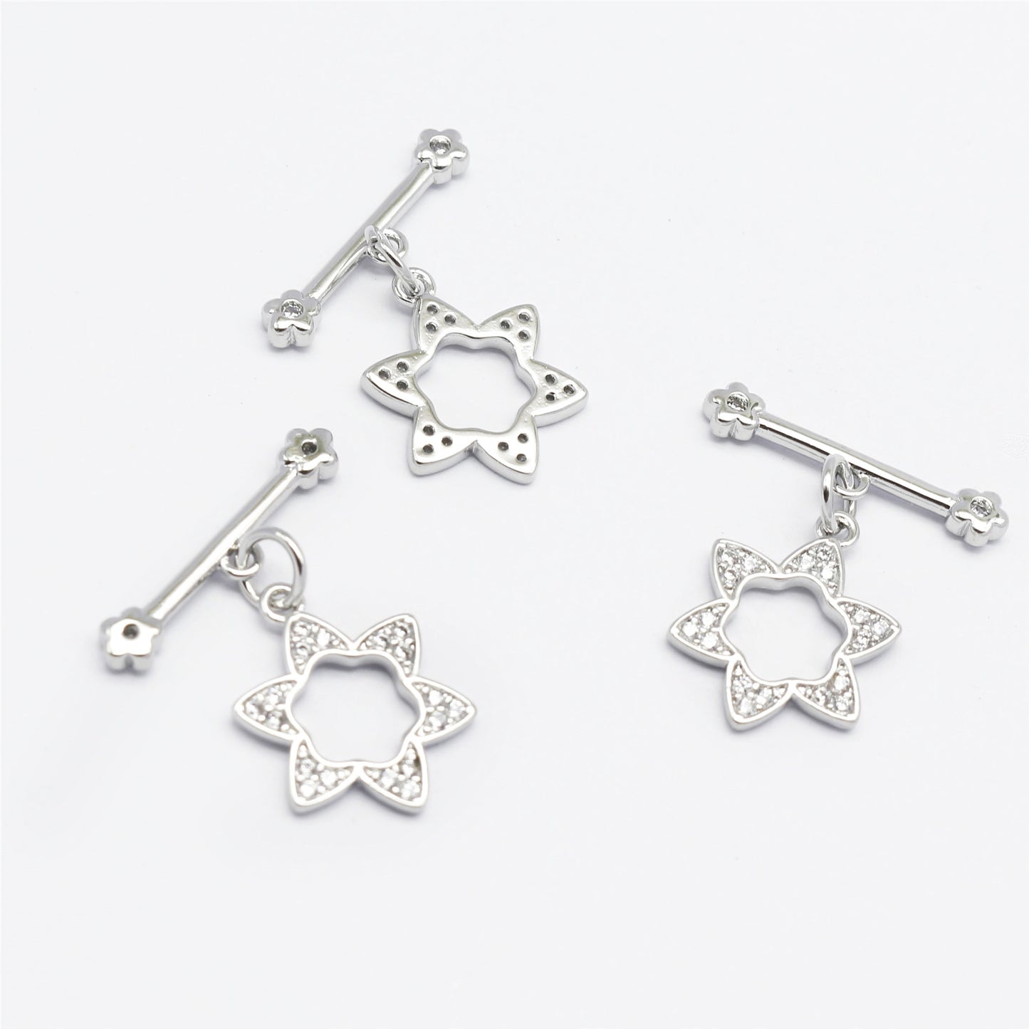 1 Piece 22.5*12.5mm Silver Color Copper OT Clasp Crystal Rhinestones Embellished Flower Shaped Jewelry Connectors for Necklace Earring Bracelet Making DIY Crafts Accessories
