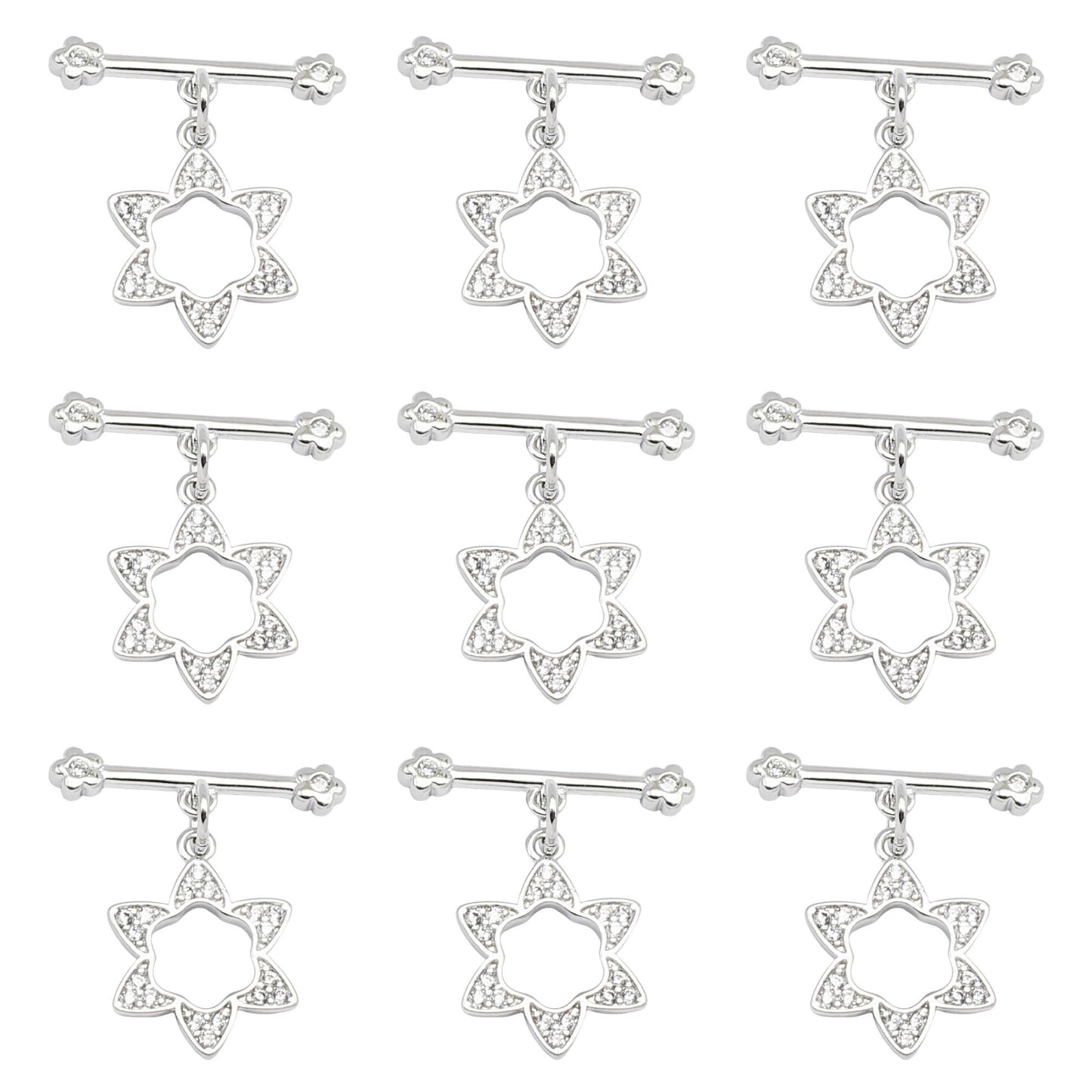 1 Piece 22.5*12.5mm Silver Color Copper OT Clasp Crystal Rhinestones Embellished Flower Shaped Jewelry Connectors for Necklace Earring Bracelet Making DIY Crafts Accessories