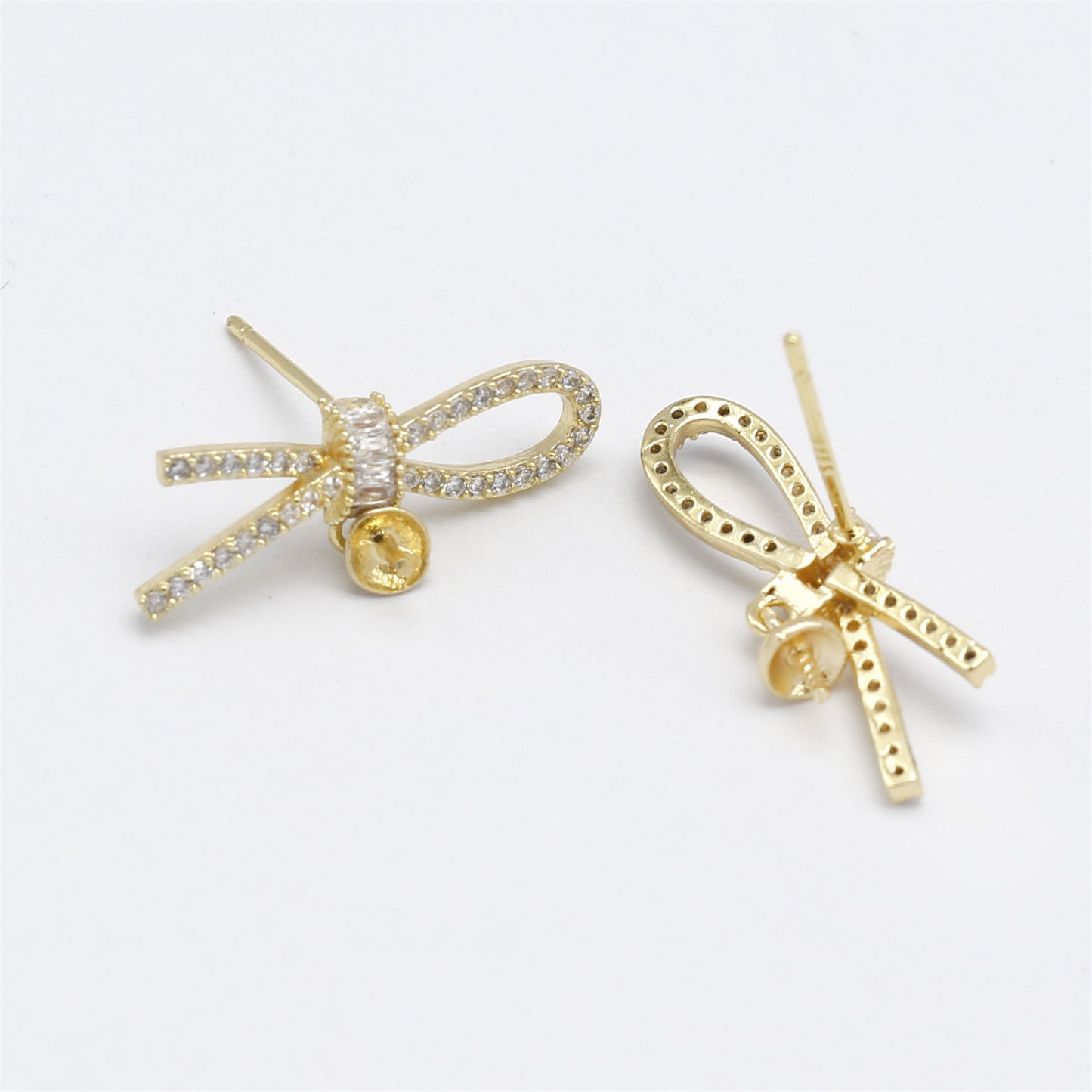1 Pair 22*12mm Gold Color Bow Stud Earrings with Rhinestones Crystal Bowknot Ear Post Hypoallergenic Earring Piercing Jewelry for Women