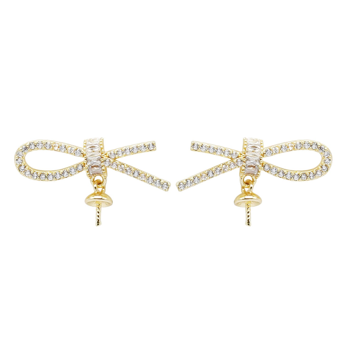 1 Pair 22*12mm Gold Color Bow Stud Earrings with Rhinestones Crystal Bowknot Ear Post Hypoallergenic Earring Piercing Jewelry for Women
