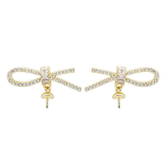 1 Pair 22*12mm Gold Color Bow Stud Earrings with Rhinestones Crystal Bowknot Ear Post Hypoallergenic Earring Piercing Jewelry for Women