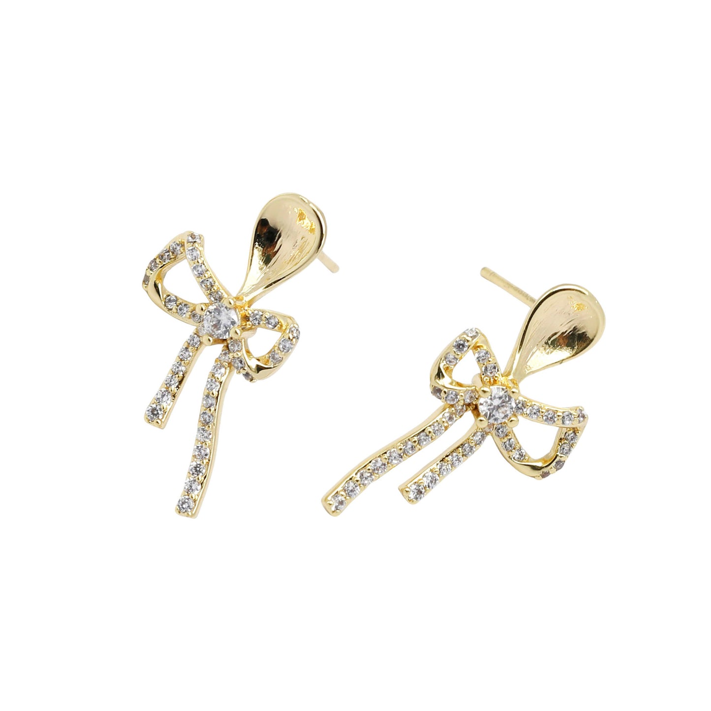 1 Pair 24*12mm Gold Color Brass Bow Ear Post with Rhinestones Crystal Embellished Bowknot Stud Earrings Hypoallergenic Earring Decoration