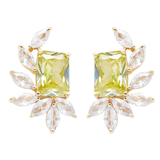1 Pair 19*13mm Gold Color Brass Zircon Ear Posts Rhinestones Embellished Stud Earrings Hypoallergenic  Women Earring Piercing Jewelry