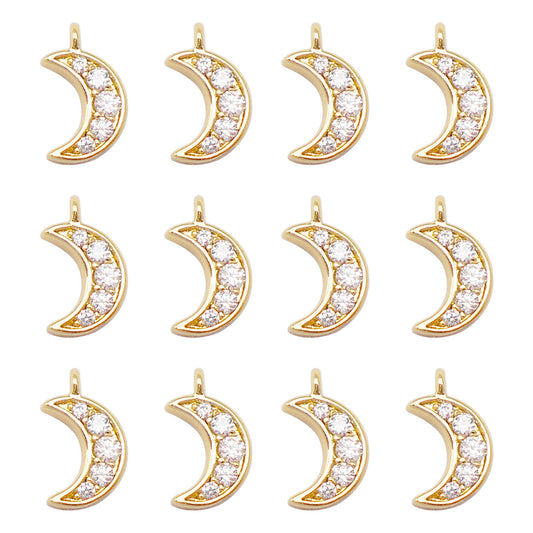 1 Piece 9*6mm Gold Color Brass Tiny Moon Charms with Crystal Rhinestones Pendants for DIY Jewelry Making Necklace Earring Bracelet Decor