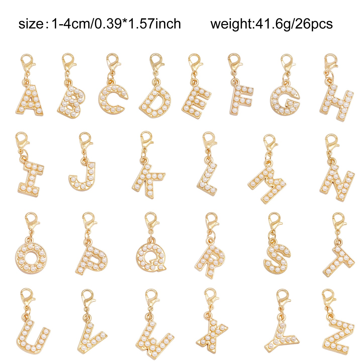 1/26pcs Alphabet A-Z Letters Charms Faux Pearl Embellished Alloy Pendants for Jewelry Making Accessories Ladies Bags Clothes Shoes DIY Crafts Decor