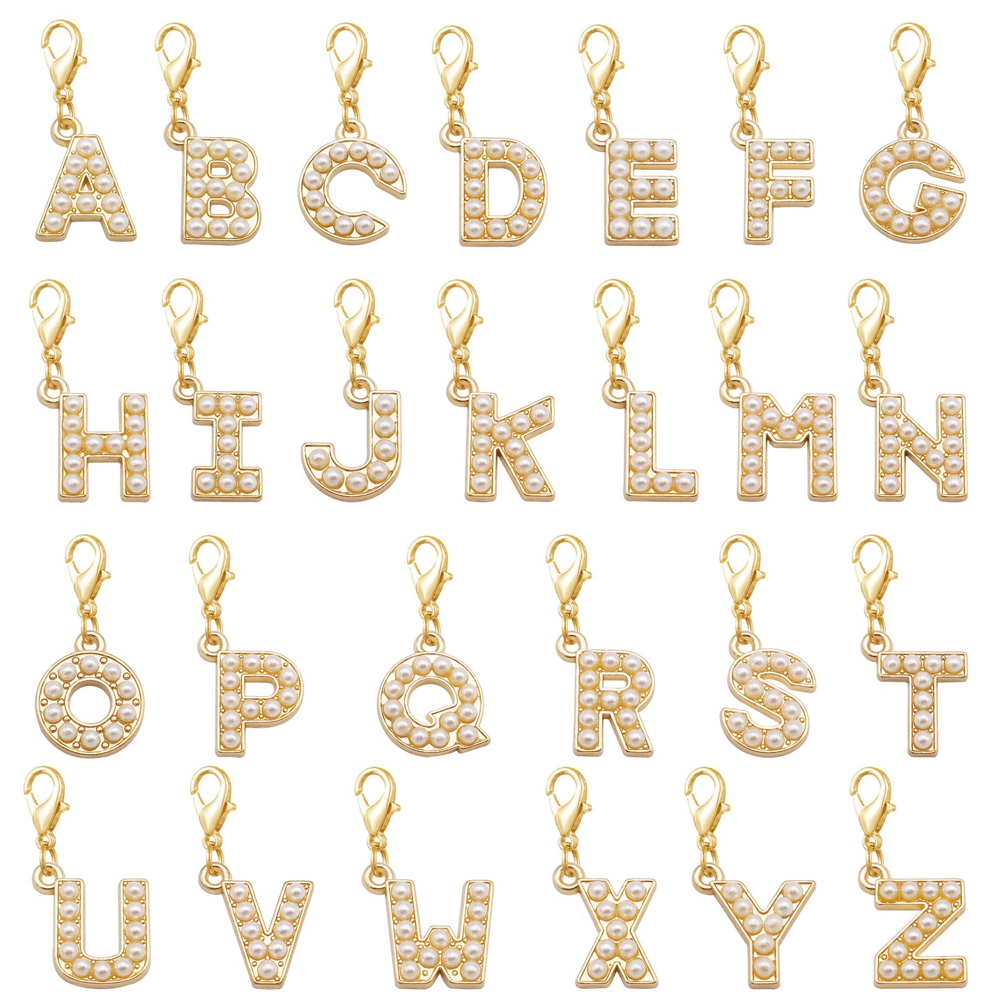 1/26pcs Alphabet A-Z Letters Charms Faux Pearl Embellished Alloy Pendants for Jewelry Making Accessories Ladies Bags Clothes Shoes DIY Crafts Decor