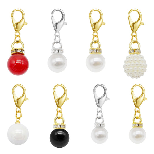 1/8pcs Handmade Faux Pearl Pendant with Crystal Rhinestones Multi-color Shoes Charms Hat Bag Hanging Decor Keychains Dangle