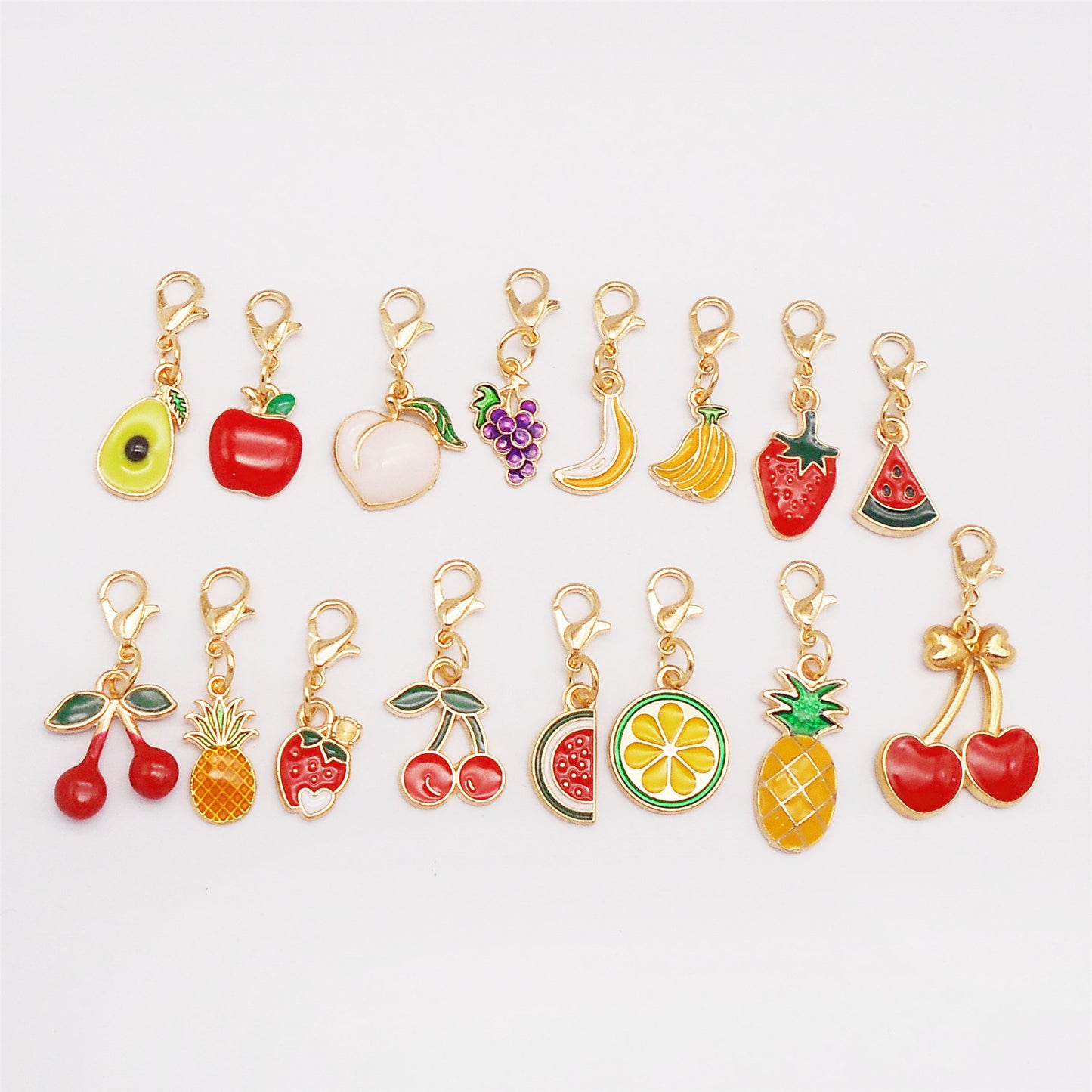 1 Piece Handmade Metal Alloy Cherry Apple Pear Charms with Lobster Clasp Enamel Fruit Pendants Keychains Dangle Necklace Bracelet Earring Jewelry Making Accessories Shoes Bags Decor