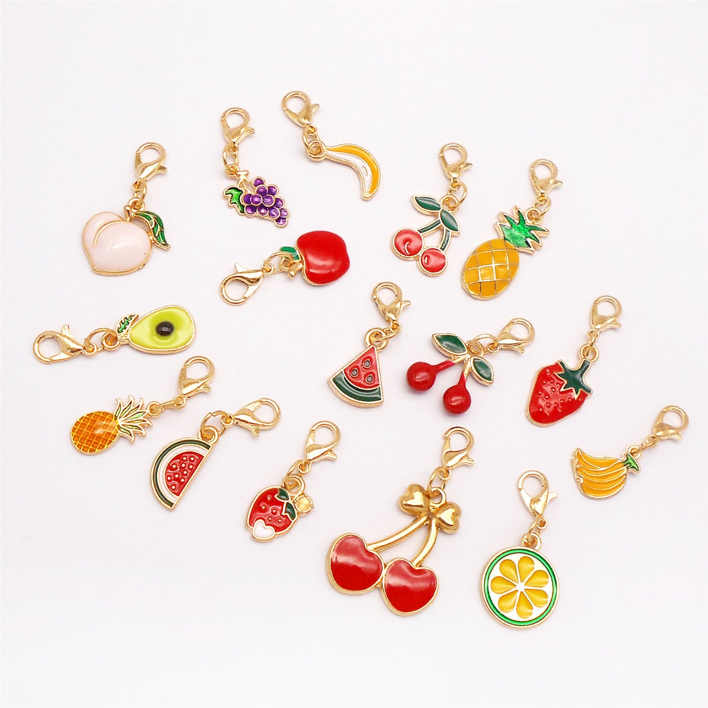 1 Piece Handmade Metal Alloy Cherry Apple Pear Charms with Lobster Clasp Enamel Fruit Pendants Keychains Dangle Necklace Bracelet Earring Jewelry Making Accessories Shoes Bags Decor