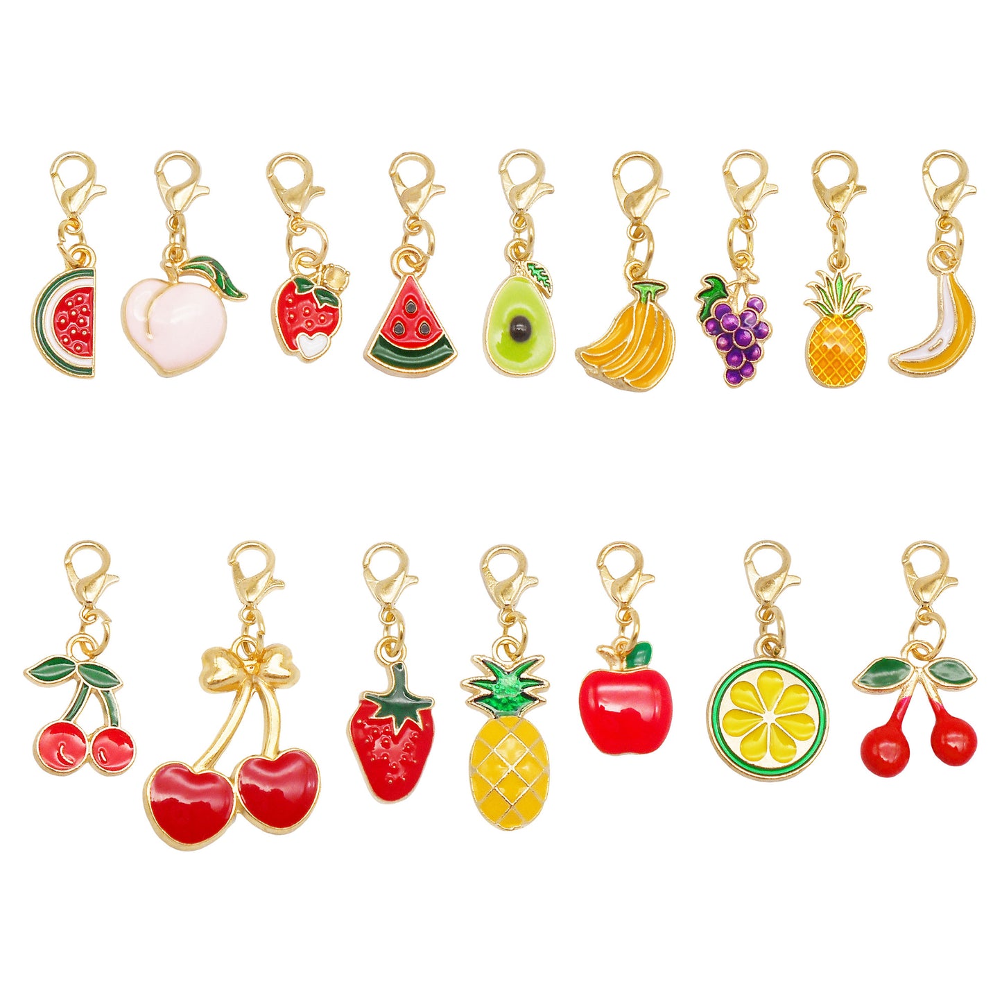 1 Piece Handmade Metal Alloy Cherry Apple Pear Charms with Lobster Clasp Enamel Fruit Pendants Keychains Dangle Necklace Bracelet Earring Jewelry Making Accessories Shoes Bags Decor