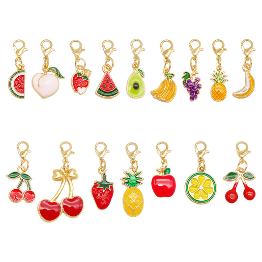 1/16pcs Handmade Metal Alloy Cherry Apple Pear Charms with Lobster Clasp Enamel Fruit Pendants Keychains Dangle Necklace Bracelet Earring Jewelry Making Accessories Shoes Bags Decor