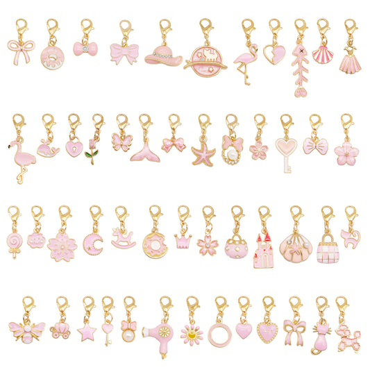 1/10pcs Pink Color Alloy Charms with Lobster Clasp Cute Enamel Jewelry Pendants Keychains Dangles Necklace Bracelet Earring Making Accessories Bags Purses Shoes Decor