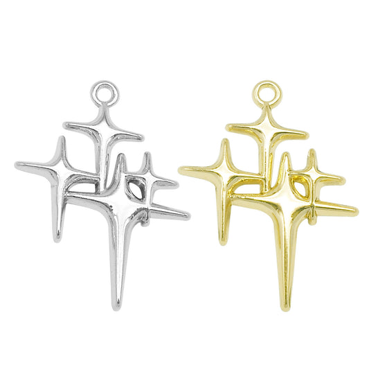 4pcs 29*22mm Gold & Silver Color Alloy Four Pointed Star Charms Minimalist Design for Pendant Necklace Bracelet Earring Jewelry Making Accessories DIY Crafts Decoration