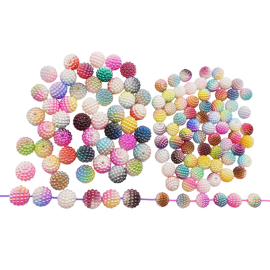 50pcs 10/12mm ABS Plastic Bayberry Beads Imitation Pearl Gradient Color Bubblegum Ball Spacer Looses Beads Round for Necklace Bracelet Earring Jewelry Making Accessories DIY Crafts Decor