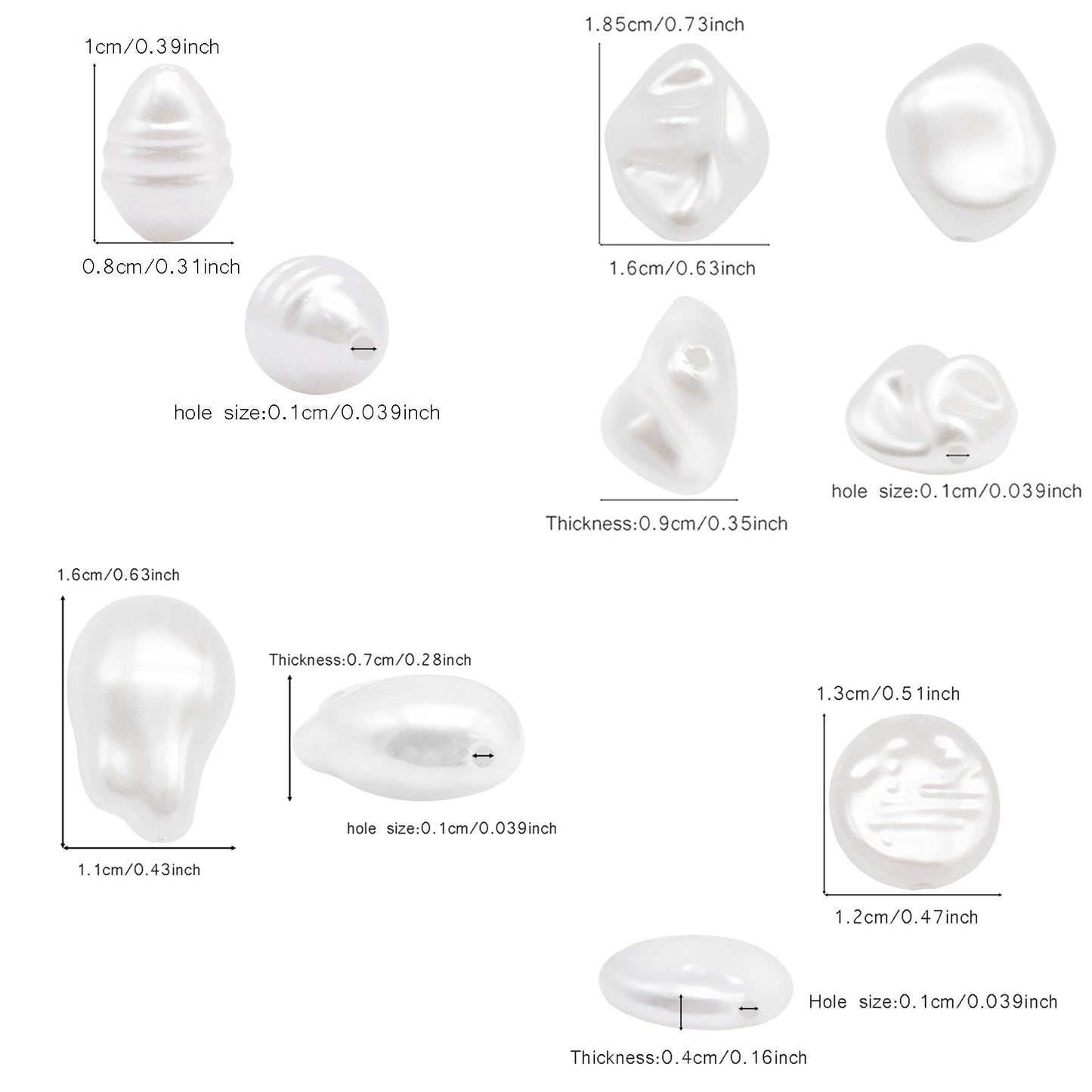 20pcs White Plastic Beads Irregular Imitation Pearl Spacer Loose Beads for Necklace Bracelet Jewelry Making Accessories DIY Crafts Supplies