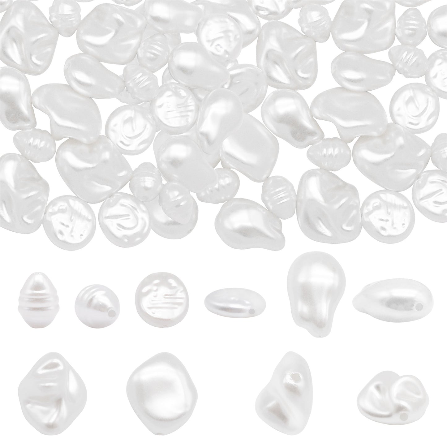 20pcs White Plastic Beads Irregular Imitation Pearl Spacer Loose Beads for Necklace Bracelet Jewelry Making Accessories DIY Crafts Supplies