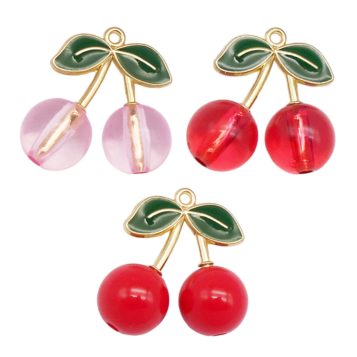 6pcs 25*25mm Acrylic Cherry Charms with Alloy Enamel Leaf 3D Fruit Pendants Fashion Jewelry Accessories for Necklace Bracelet Earring Making Keychains Shoes Bags Crafts Decor