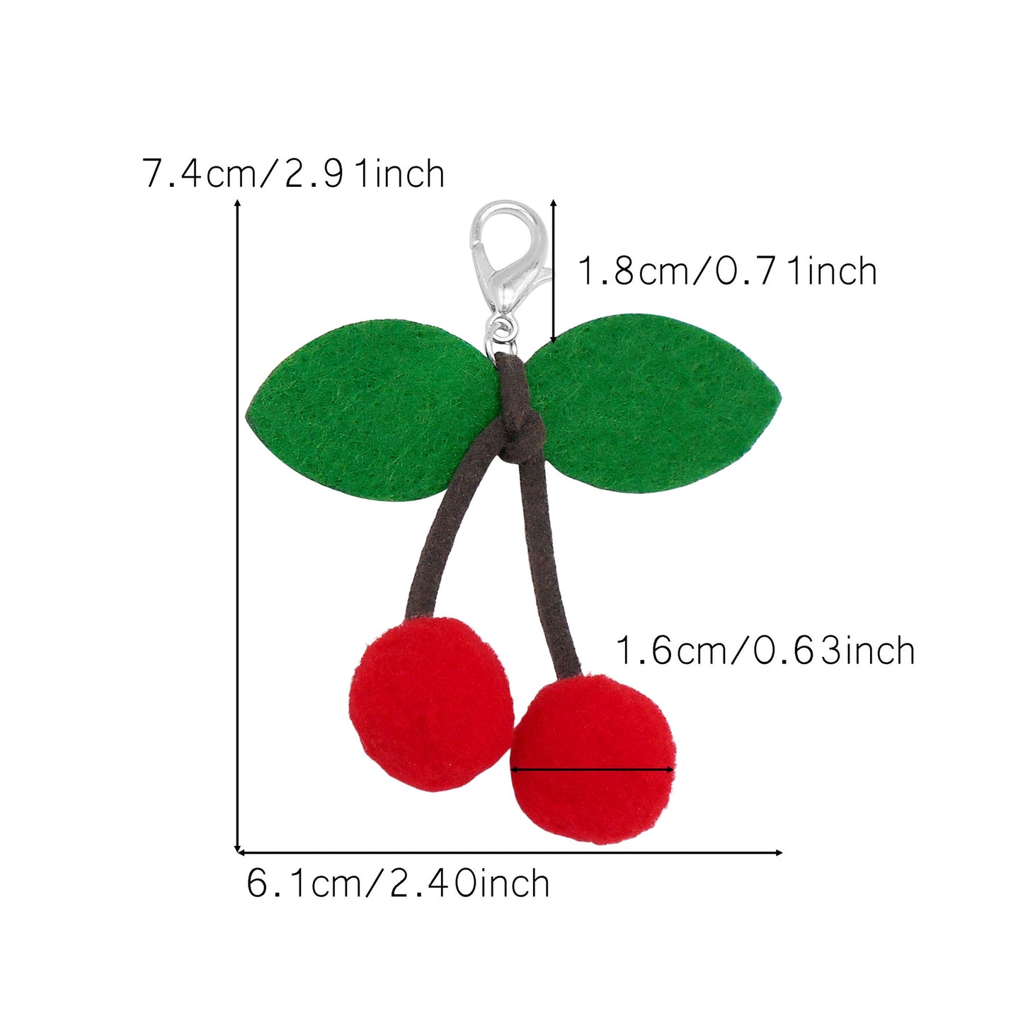 2pcs Fabric Cherry Pendants with Lobster Clasps 3D Fruit Shoe Charms Jewelry Making Supplies Clothes Bags Hanging Decor