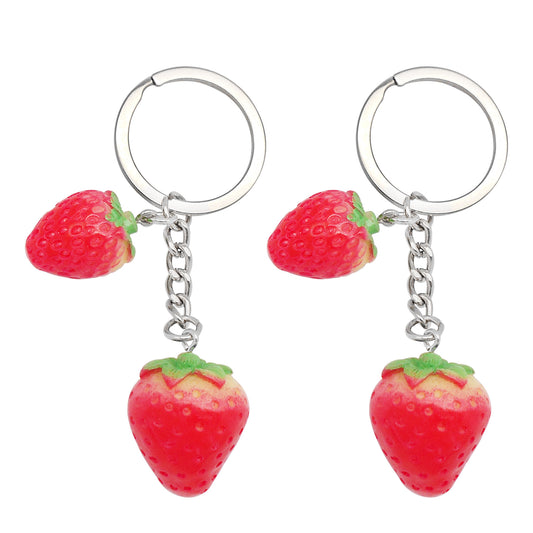 1 Piece Handmade Resin Strawberry Charms with Lobster Clasp 3D Fruit Pendants Keychain Keyring Dangle Jewelry Making Accessories