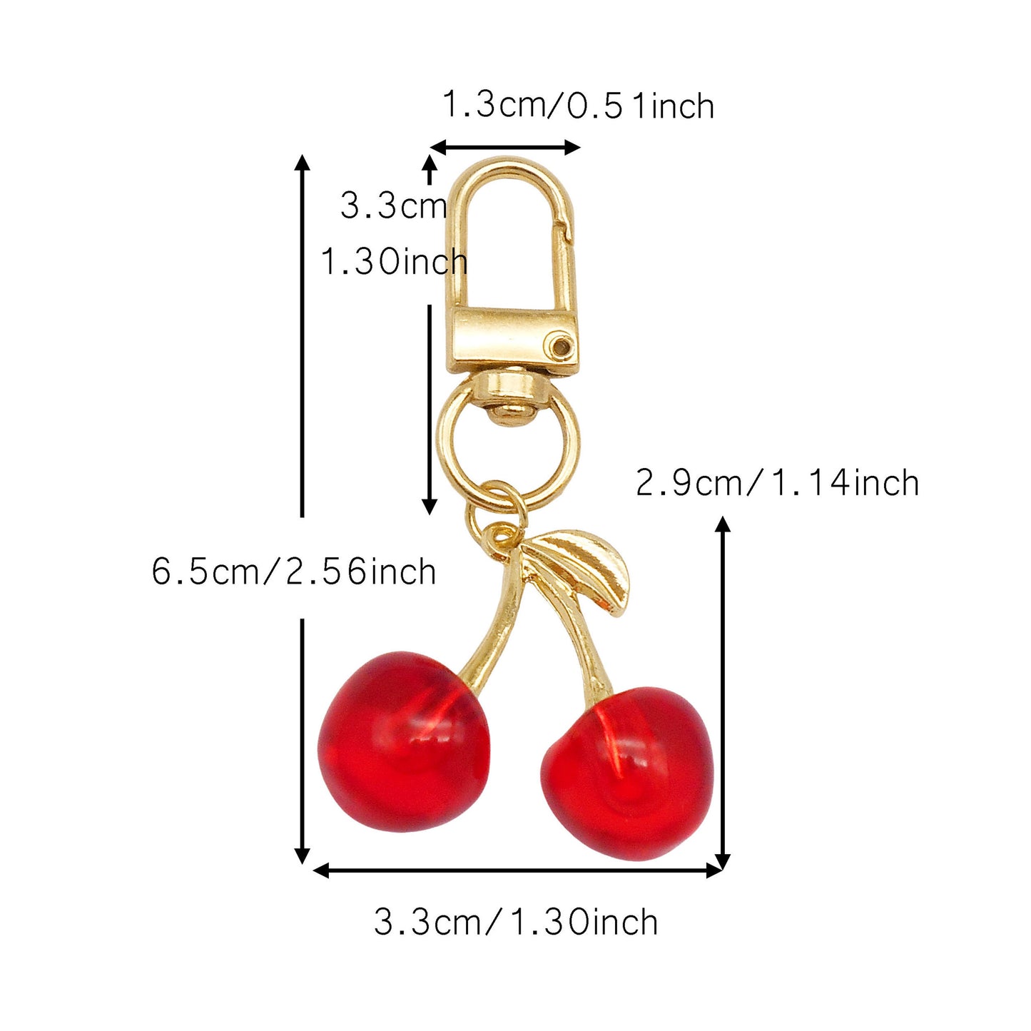 1/3pcs Acrylic Cherry Charm with Alloy Leaf 3D Fruit Pendant Keychains Dangle Bags Clothes Purses Hanging Decoration Jewelry Making Supplies